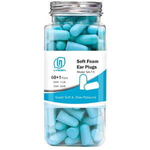 LYSIAN Ultra Soft Foam Earplugs Sleep, Noise Cancelling Ear Plugs for Sleeping, Shooting,Travel and Work-38dB SNR 31dB NRR Sound Blocking-60 Pairs Pack (Lake Blue)