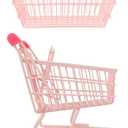 LUOZZY Mini Dollhouse Shopping Cart & Basket for Kids Small Supermarket Handcart Grocery Basket Storage Toy Pretend Play Toy for Boys Girls Toddlers, Pink - 5.313.745.9inch/7.485.313.54inch