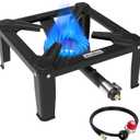 Bestfire High Pressure Propane Burner, 260000 BTU Single Propane Stove with 4.1ft 0-20Psi Adjustable Hose with Regulator, 16" Square Steel Cooktop for Camping