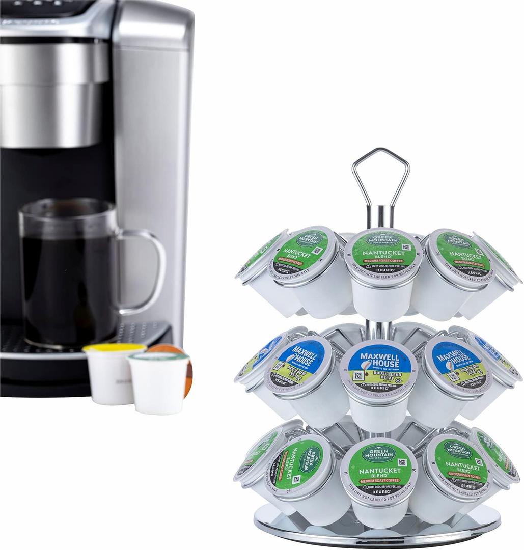 Rice rat K cup Holder Storage Coffee Capsules Pod Holder Carousel 3 Tier Compatible with 27 K-Cup Pods (27 pods-3 tiers)