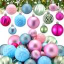 Syhood 64 Pcs Macaron Christmas Ornaments for Tree Colorful Ball Decorations Candy Glitter Balls Pink Blue Green Hanging Decor Assorted Size Party Indoor Decor 1.6/1.97/2.4 Inch for Party Home