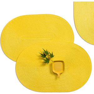 AHHFSMEI Placemats Set of 4 for Dining Table Washable Woven Vinyl Non-Slip 18x12 inches Placemat Heat-Resistant Durable Table Mats for Dining Table Easy to Clean (Oval Yellow, 4)