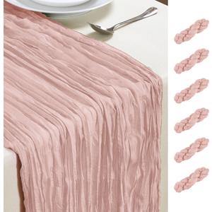 6 Pack Dusty Pink Cheesecloth Table Runner 10FT Long Boho Gauze Table Runner Rustic Sheer Runner for Wedding Bridal Baby Shower Birthday Party Table Decor Thanksgiving Christmas Decorations
