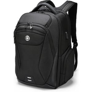 Swissdigital Design Men's Laptop Backpack for College and Business Travel with Integrated USB Charging Port and RFID Protection Fits Laptops up to 15.6 Inch, Black | SD1695-01