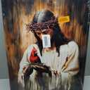 Jesus and Cardinal Canvas Wall Art Jesus with Cardinalis Painting Decor Picture Christian God Red Birds Posters Prints for Dining Living Prayer Room Kitchen Church Wall Bedroom Decoration
