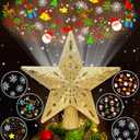 Christmas Tree Topper Star Lighted with 6 Projection Modes,Christmas Star Tree Topper Projector Built-in LED Rotating Lights,3D Glitter Dynamic Projector Party Christmas Decorations (Gold)
