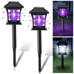 CimoroWin 2 Pack Solar Bug Zapper Outdoor Mosquito Repellent with 365nm UV Light, 2 Light Modes & 4 Installation Ways, Waterproof Fly Zapper Lamp for Moths,Gnats,Flies Indoor Patio Garden(Modern)