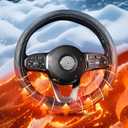 Heated Steering Wheel Cover - WARMITORY Luxury Steering Wheel Heater, 12V Quick Hand Warmer, 14.5-15 inches (Leatheret PU) (Jade Black)