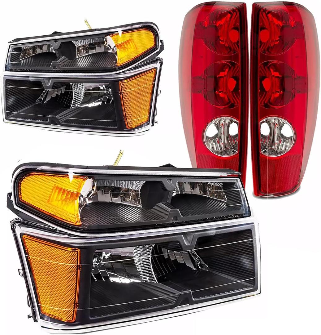 Black Headlights Read Rear Taillights Assembly For 2004 2005 2006 2007 2008 2009 2010 2011 2012 Chevy Colorado GMC Canyon Head Lights Headlamp Replacement L+R