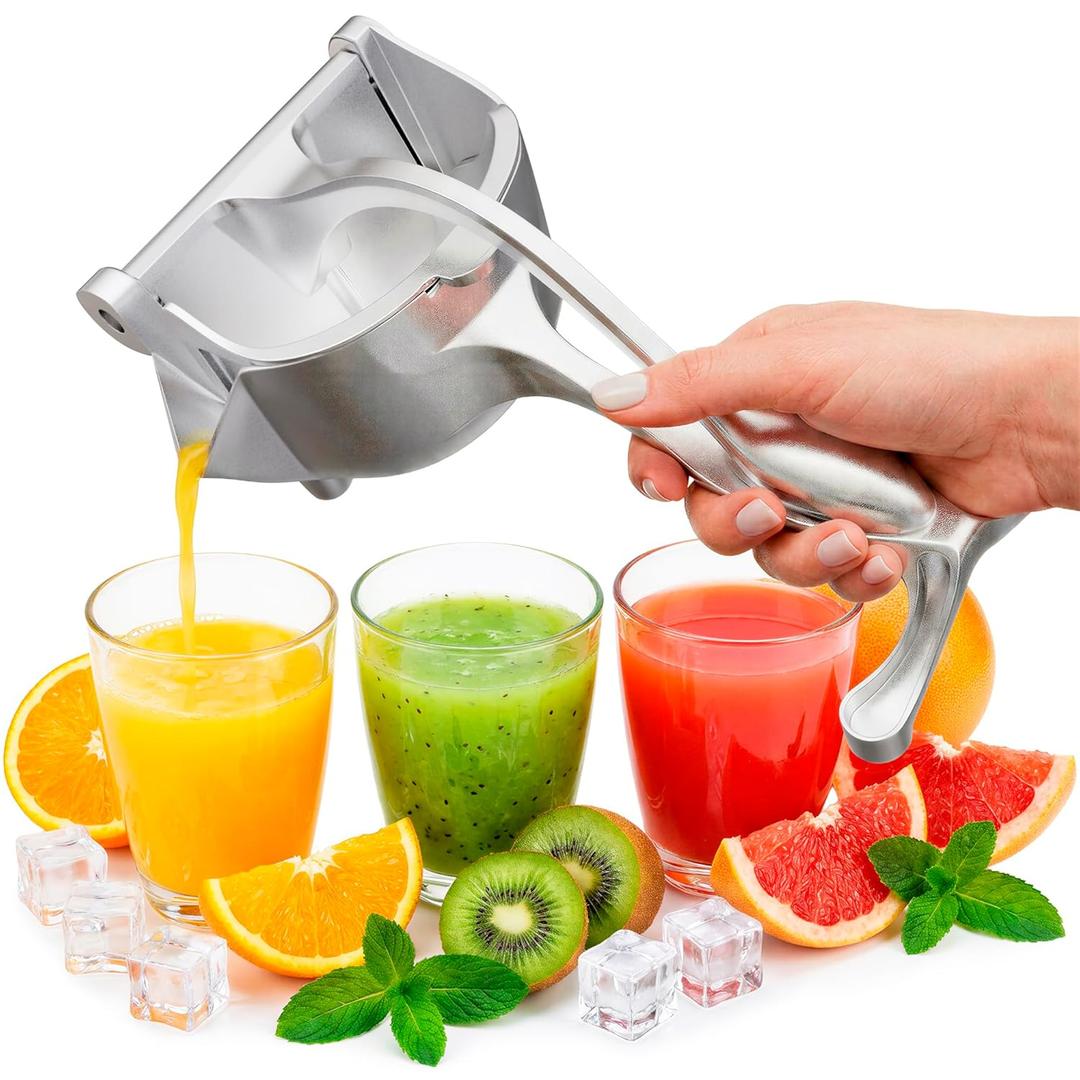 Fruit Juice Squeezer Handheld Aluminum Alloy - Manual Juicer Hand Press, Non-Slip Ergonomic Handle, Easy to Use & Clean, 0.6 L Capacity - Great Bar Juicer for Citrus, Pomegranate, and Other Fruits