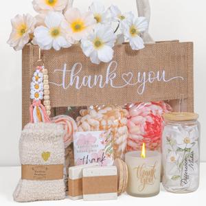 Thank You Gifts for Women,7Pcs Appreciation Gift for Coworkers Employees Teacher Nurse Friends,Thank You Tote Bag Tumbler Candle Set