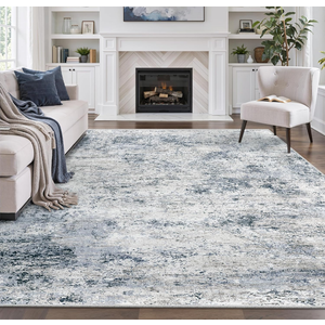 6x9 Washable Rug Living Room, Modern Abstract Area Rug Indoor Floor Non-Slip Large Rug for Bedroom, Foldable Soft Low Pile Carpet (Grey Blue, 6'x9')