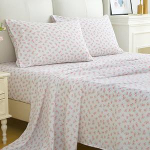 MUXHOMO Full Size 4 Piece Sheet Set, Soft Breathable Bed Sheet Set for Bedroom with Deep Pocket Up to 16", Wrinkle-Free & Cooling Bedding for Oeko-TEX Certified - Floral Pink