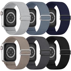 6 Pack Stretchy Solo Loop Compatible with Apple Watch Band 45mm 46mm 44mm 42mm 49mm 41mm 40mm 38mm Men Women, Braided Elastic Nylon Strap for iWatch Series 10 9 8 7 6 5 4 3 SE SE 2 Ultra Ultra 2, 42(Series 3)/44/45/49mm