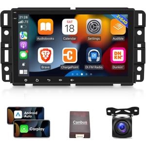 [2G+64G] Car Radio for Chevrolet Chevy Silverado GMC Buick, 8 inch Android 13 Touch Screen Stereo, Carplay/Android Auto/Hi-Fi Audio/1080P/SWC/Bluetooth + AHD Backup Camera + MIC