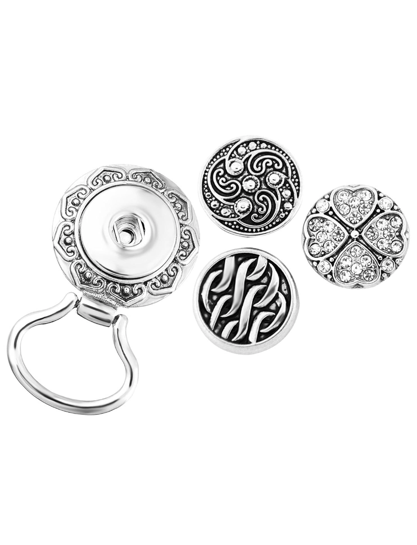 MJartoria Interchangeable Snap Buttons Centerpiece Rhinestone Eye Glass Holding Brooch (Silver Color)