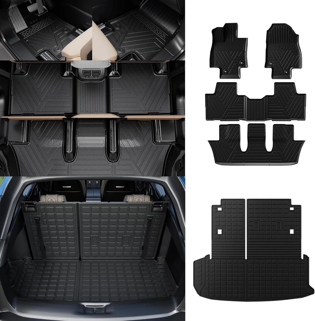 Floor Mats Compatible with 2024 2025 Toyota Grand Highlander Trunk Mat Cargo Liner TPE Back Seat Cover Protector 2024 Grand Highlander Accessories