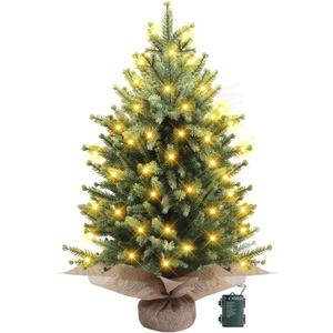 24 Inch Mini Tabletop Christmas Tree, Artificial Nordic Spruce Christmas Tree with 60 LED Light Beads and 100 PE Branch Tips Battery Powered for Home Office Xmas Decor