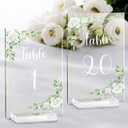 OurWarm White Rose Acrylic Wedding Table Numbers 1-20, 4x6 Inch Printed Calligraphy Table Number with Stands, Clear Numbers Signs and Holders, Perfect for Wedding Reception Anniversary Event