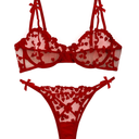 Lilosy Sexy Underwire Cute Push Up Strappy Embroidered Mesh Sheer Lingerie Set See Through Panty Bra M