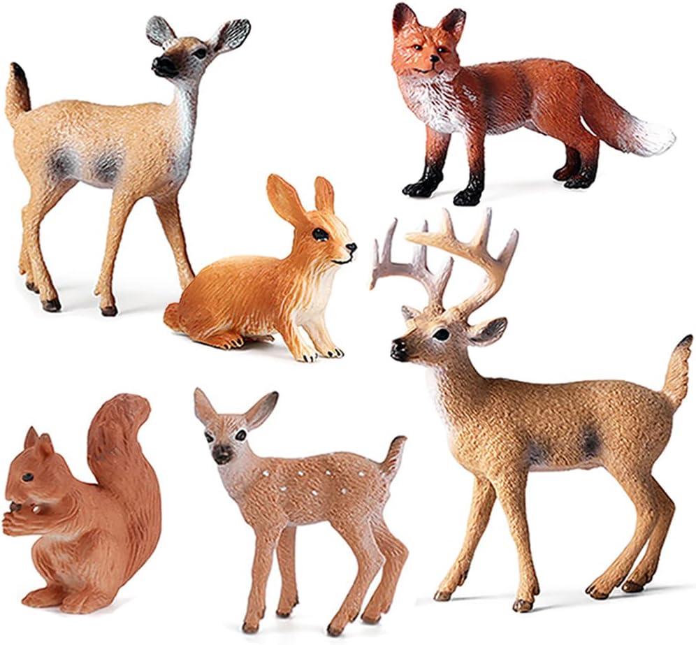 6 Pcs Simulated Forest Animal Models Figure Toy Playset, Woodland Creatures Figurines Miniature Toys Include Deer, Fox, Rabbit, Squirrel Treasures Science Educational Props