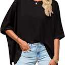 Bestsister Womens Oversized Tshirts Batwing Short Sleeve BaggyTops Summer Loose Fit Tunic Tee Plus Size Crewneck Shirts Black, X-Large