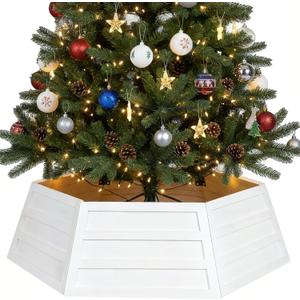 42 inch Wooden Christmas Tree Collar, 6 Panels Hexagon Rustic Farmhouse Tree Base Cover for 9ft Artificial Trees, Xmas Tree Stand Cover, Wooden Tree Box Collar Easy Assembly, Pet-Proof