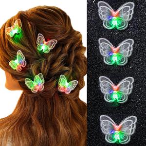 JEWEKY Light Up Butterfly Hair Clips Sparkly 5 Piece Lace Hair Pins Rave Hair Accessories for Women (White)
