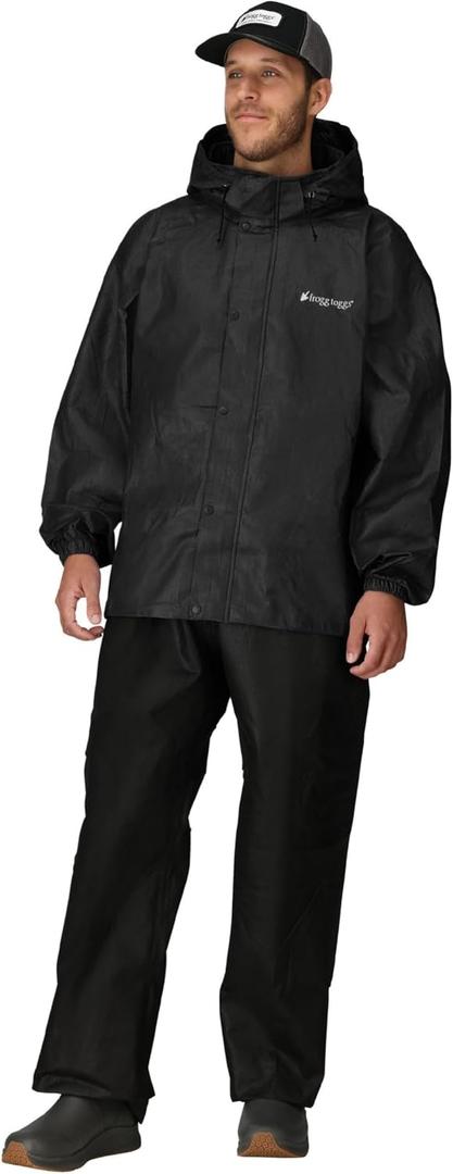 FROGG TOGGS Men's Standard Classic All-Sport 3-Layer Waterproof Breathable Rain Suit, Black/Black, 3X-Large