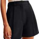 NIMIN Womens Shorts Dressy High Waisted Wide Leg Tailored Shorts Pleated Business Casual Work Trouser Shorts Without Belts (Small, Black)