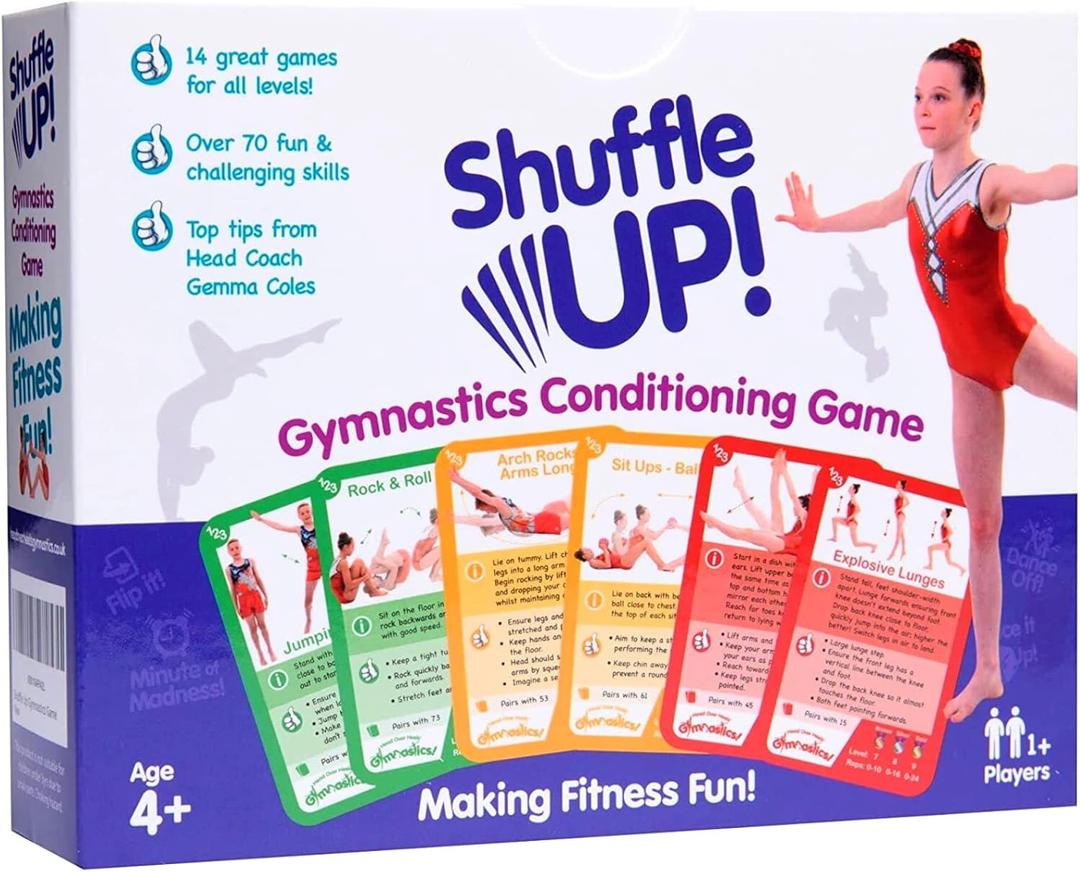 Shuffle Up Gymnastics Card Games - 70+ Fun & Active Skills Cards for Kids, Fitness Cards Develop Fundamentals, Stamina & Strength, Easy to Play for Kids | Multiple Skills Level Cards Include 1 Dice
