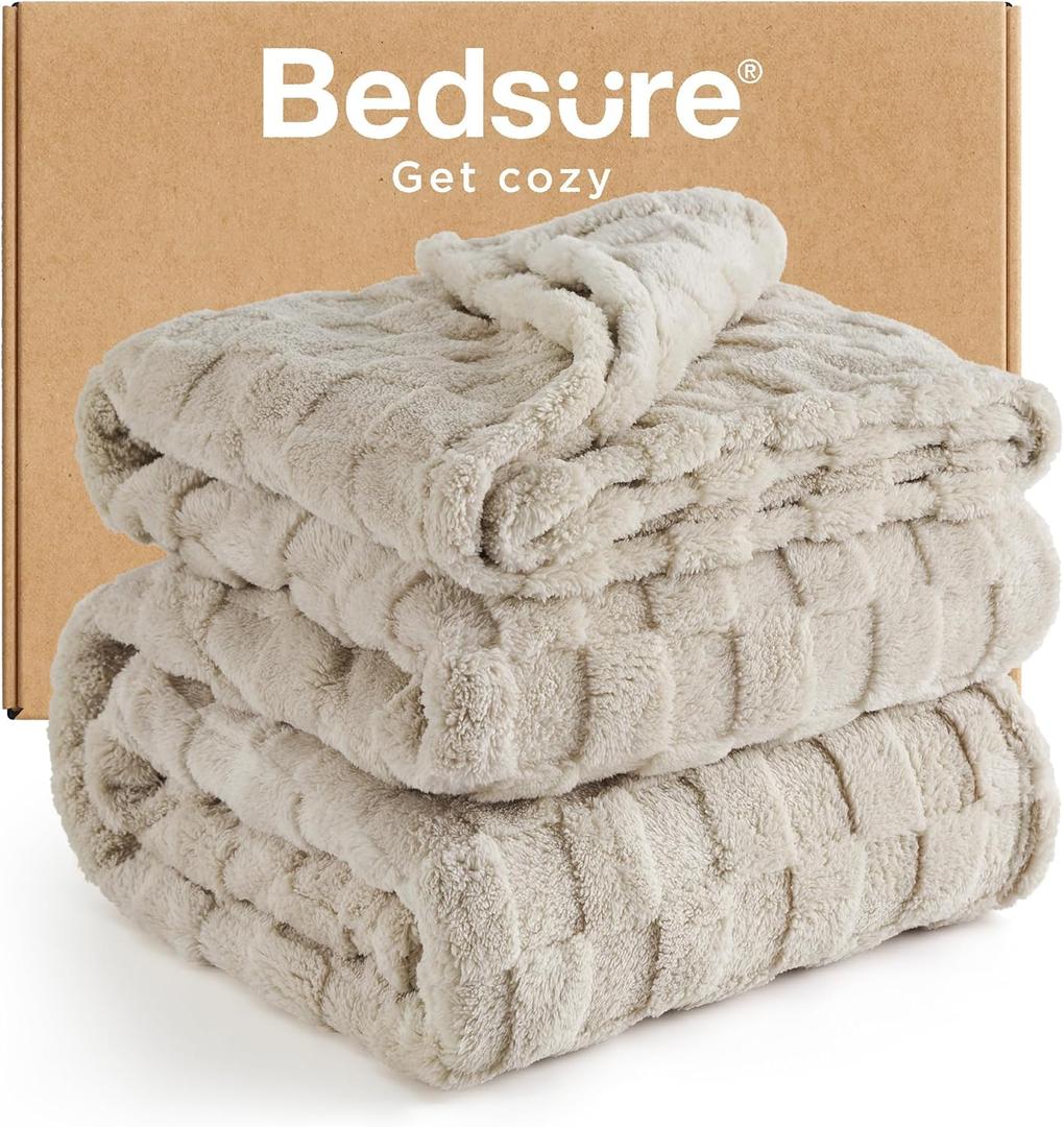 Bedsure GentleSoft California King Blanket for Bed - Super Soft Cozy Blankets for Women Men Girls, Large Fuzzy Fleece Throw for Bedroom Decor, Neutral, 102x96 Inches