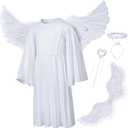 Irtysh Kids Angel Costume With Angel Feather Wings headband Wand Set For Girl's Halloween Birthday Cosplay (5-6 Years)
