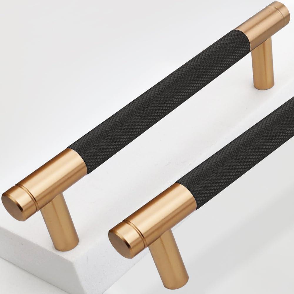 2 Pack 5 Inch 128 mm Bronze and Black Knurled Cabinet Handles Cabinet Pulls Aluminum Handles Pulls Oxidation Finish with Diamond Pattern pulls