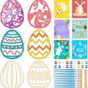 Chumia 60 Pcs Spring Wooden Ornament Craft Kit to Paint Unfinished Wooden Egg Hanging Decorations 12 Wood Cutout DIY Ornament, 12 Drawing Brush, 12 Paints, 12 Gift Card, 12 Rope for Spring Party Favor