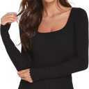 AmlieBoutik Women Scoop Neck Long Sleeve Scalloped Cuff Ribbed Pullover Sweater (Large, Black)
