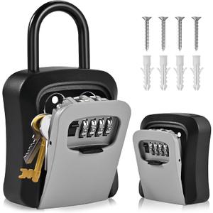 L Large Key Lock Box, 4.5x3.7x1.5 Waterproof Kirsite Combination Lockbox for Keys Outdoor, Portable Key Lock Box Wall Mount with Code (L Size, Gray)