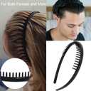 8 PCS Fashion No Slip Effortless Plastic Headbands with Teeth Comb Black Skinny Hair Accessories Bands for Women Men Teen Girls, Matte Black