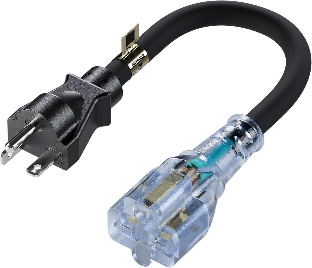 250V ONLY  NOT for 110V Outlets  NEMA 6-20P to 6-15R/6-20R 2-in-1 Extension Cord, Heavy Duty Conveter Cable, NOT Standard 5-15P Plug, Cord with Red Indicator Light for Air Conditioner