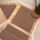 Brakki Bullnose Carpet Stair Treads, Non Slip Landing Mat for Wooden Steps Indoor, Soft Stair Rugs for Pets, Indoor Doormat for Kitchen Bathroom, Washable, 30"x30" 1pc, Brown