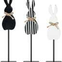 3 Pcs Easter Bunny Table Decorations Farmhouse Wooden Bunny Tabletop Centerpieces Black and White Rabbit Tall Standing Sign Block Rustic Easter Decorations for Table Home Indoor Desk Shlef