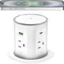 Pop Up Countertop Outlet with 2 PD 45W USB C Charging Station, 3.15 in Hole Electrical Power Outlets Insert in 4 Plugs 4 USB Ports 15W Wireless Charger for Desktop Kitchen Countertop