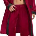 SWOMOG Men's Satin Robe with Pants Set Silky Kimono Bathrobe Lightweight Soft Sleepwear Loungewear (X-Large, Dark Red)