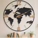 Pytha Sight 30 Inch Large Modern Decorative Metal World Map Wall Clocks Giant Extra Vintage Gold Arabic Numeral Oversized Wall Clock for Living Room,Office,Dining Room,Entryway,Fireplace