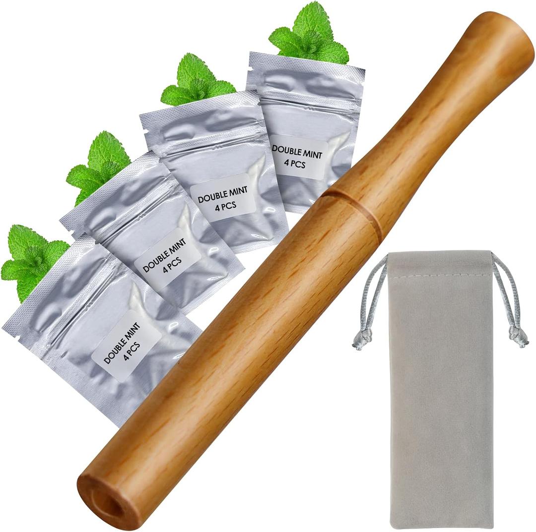 Flavored Portable Freshens Oral Air Device,Smokeless Inhalers Help to Quit Smoking,4 Free Flavored Wicks, Easy and Effective Quit Bad Habit, Wood(Carrying Pouch)