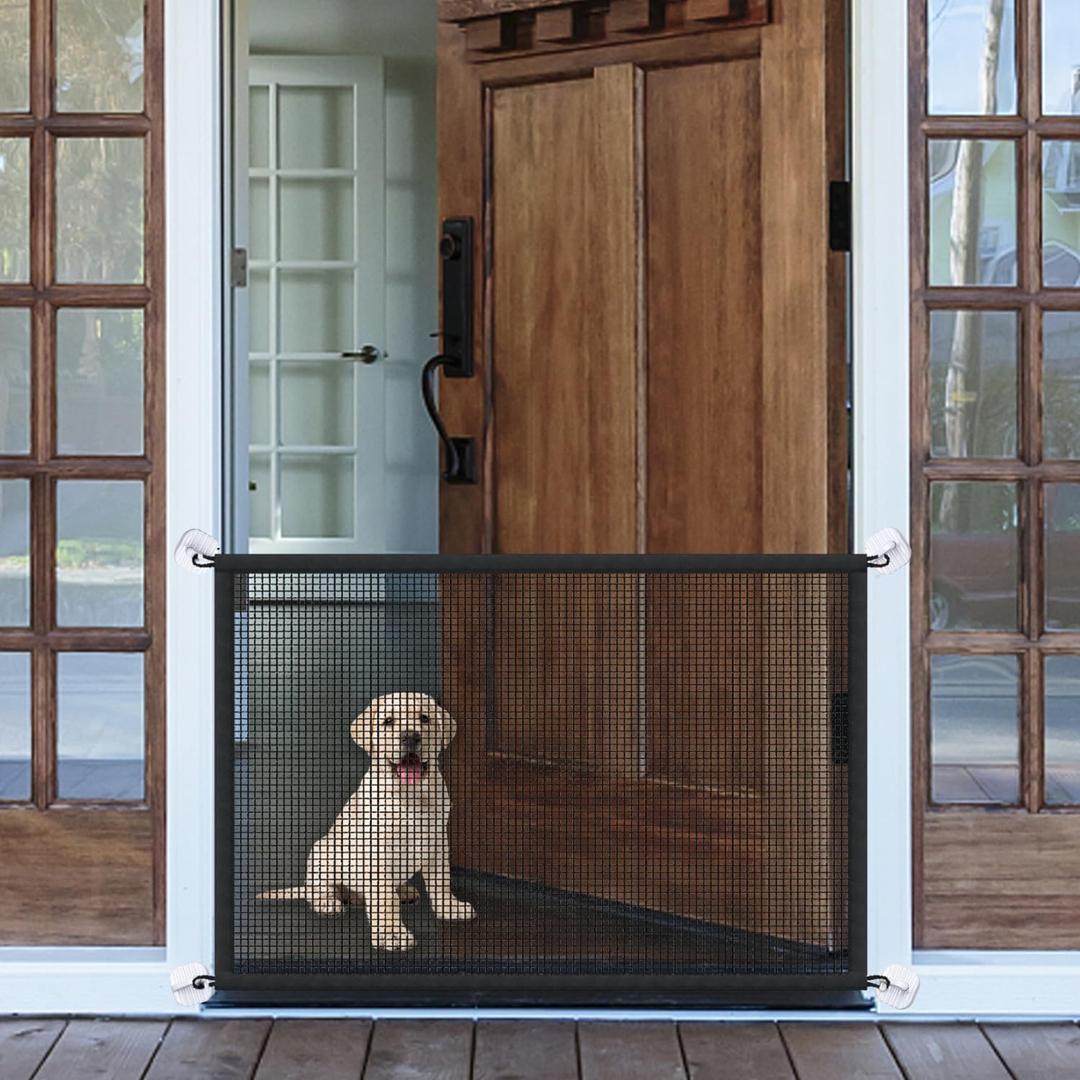 Mesh Dog Gate for Pets, Magic Pet Gate for The House, Portable Indoor Puppy Safety Fence Guard for Stairs and Doorways, Easy Install Anywhere, 38" W x 30" H, 8 Hooks