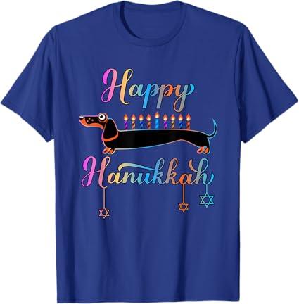 Happy Hanukkah Dachshund Hanukkah Menorah candles T-Shirt, Size L
