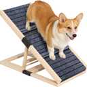 Adjustable Wooden Dog Ramp for Small & Medium Dogs, 27.6" Long x 11.8" Wide Portable Pet Ramp for Bed, Couch, Sofa & Car, Anti-Slip Carpet, Lightweight Foldable Indoor Outdoor Travel Dog Ramp