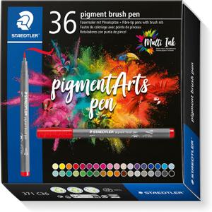 STAEDTLER Pigment Arts Brush Pen - Assorted Basic Colours, Pack of 36, 371 C36 (1 Count (Pack of 36))