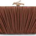 Freie Liebe Clutch Purses for Women Evening Bag Pleated Clutch Bag with Chain for Wedding Party (Coffee)